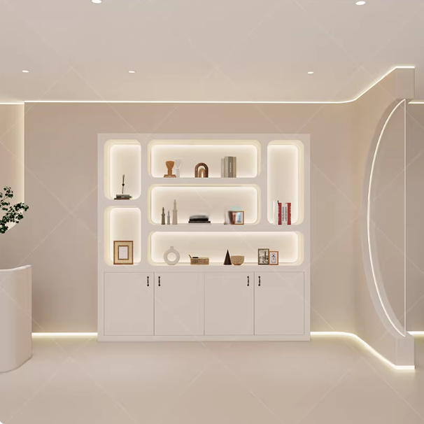 Cream Style Cosmetics Showcase – Lacquered Beauty Salon Cabinet DC-004