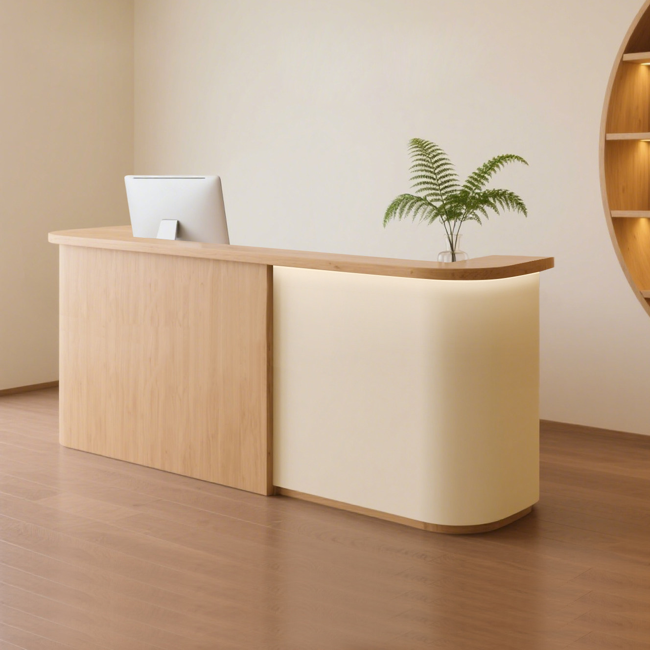Wabi-Sabi Minimalist Curved Reception Desk for Salon, Boutique & Yoga Studio RD-217