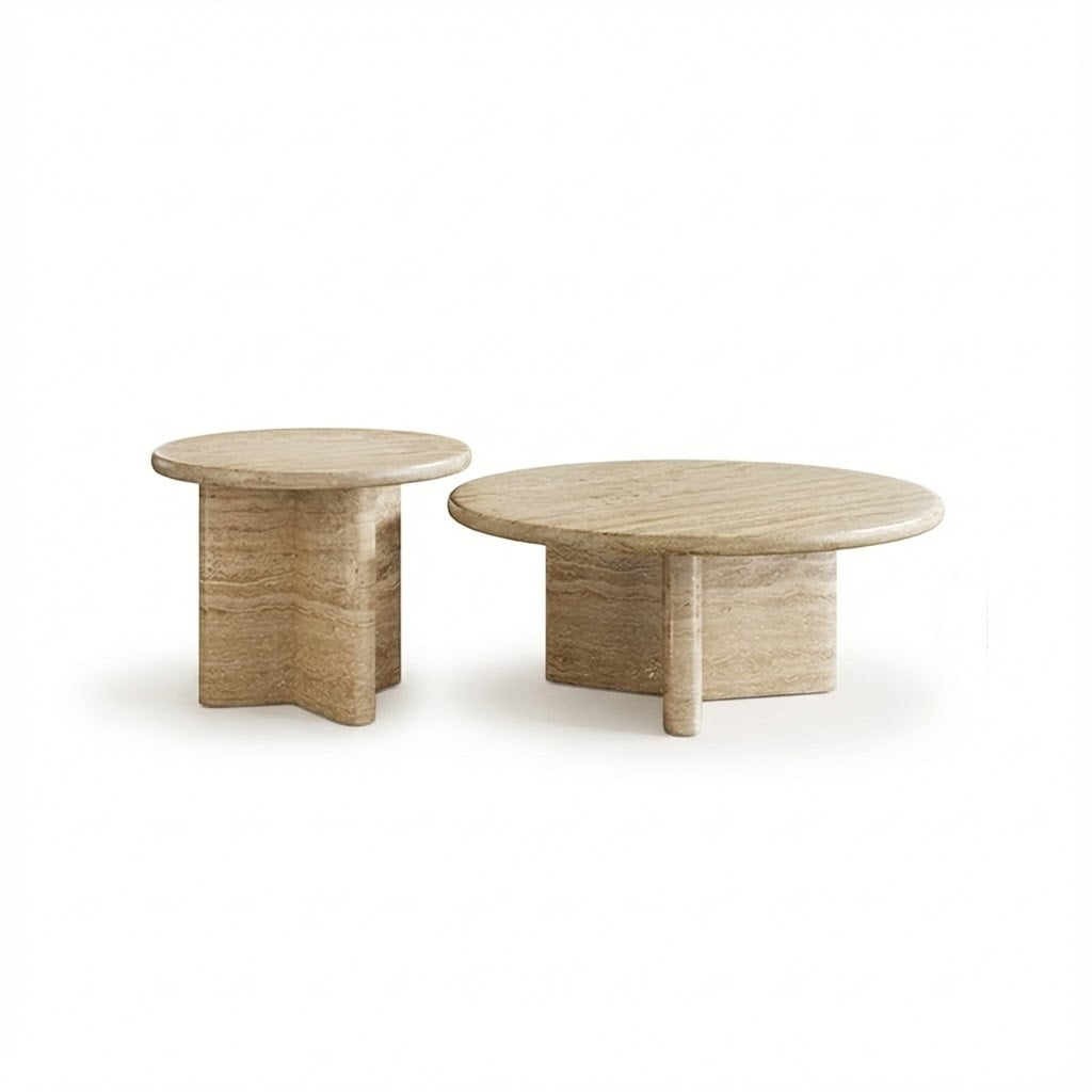 Cream Round Travertine Coffee & Side Table CT-108