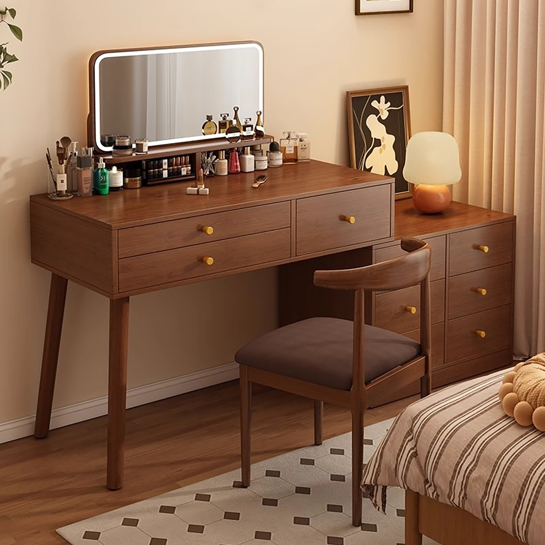 Minimalist Extendable Vanity Table with Adjustable Side Drawer Cabinet DRT-007