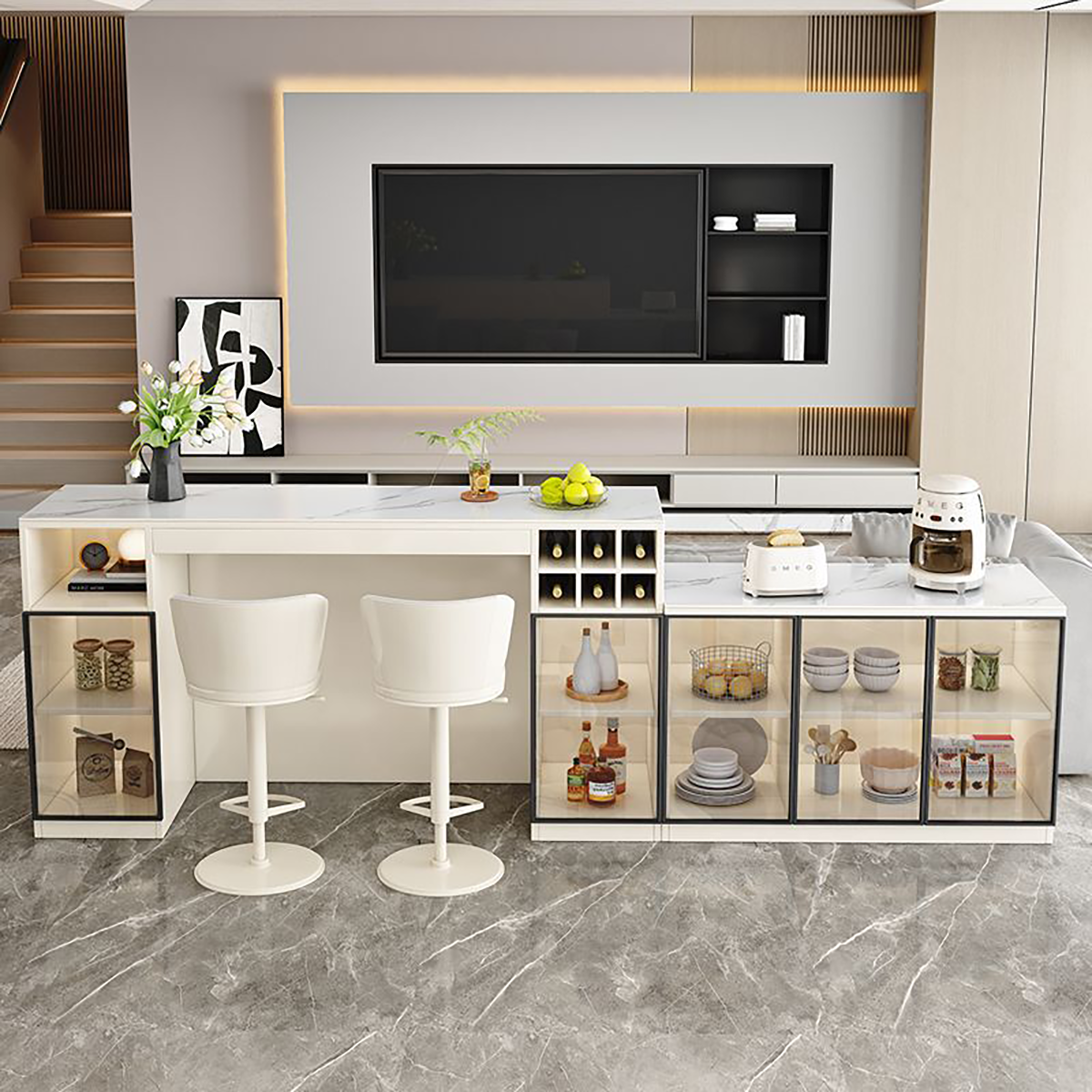 Light Luxury Sintered Stone Console with Wood Divider BC-107