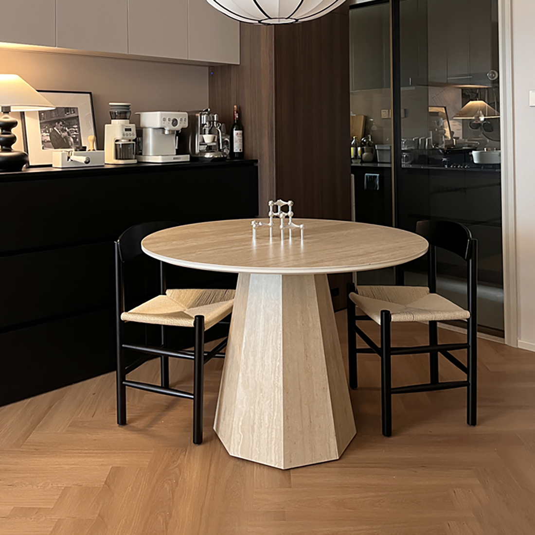 Minimalist Modern Wabi-Sabi Travertine Round Slab Dining Table DT-105