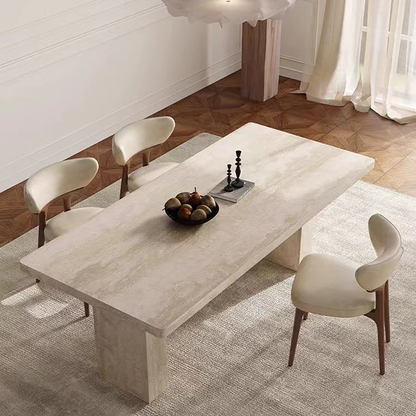 French Retro Travertine Dining Table – Modern Mid-Century Drop-Edge Table for Home &amp; Showrooms  DT-104