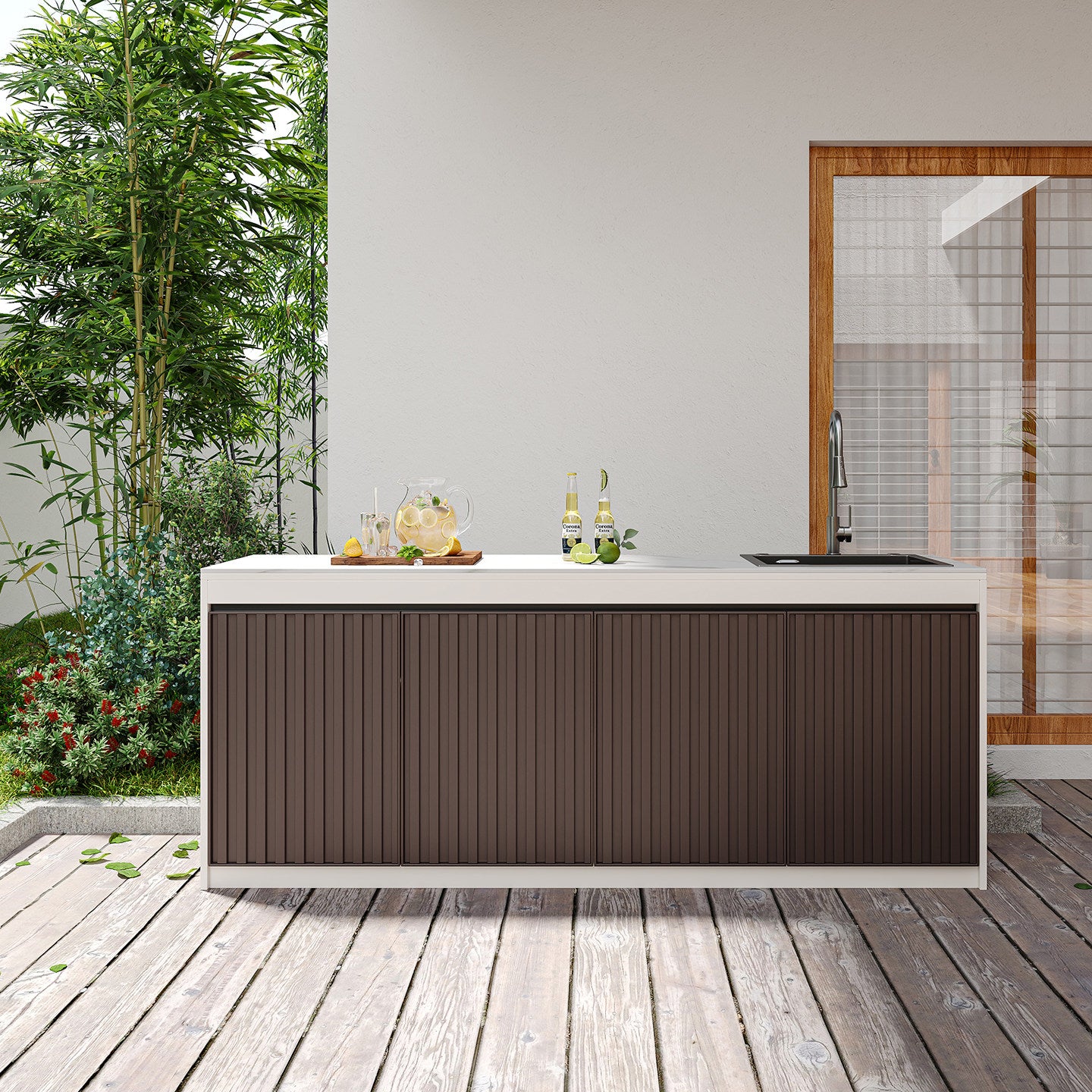 Assembly-free Outdoor Garden Sink Cabinet-All-Aluminum Workbench with Integrated Basin &amp; Storage OKC-110