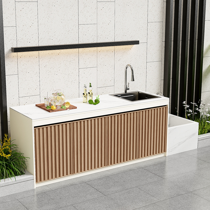 Assembly-free Outdoor Garden Sink Cabinet-All-Aluminum Workbench with Integrated Basin &amp; Storage OKC-110