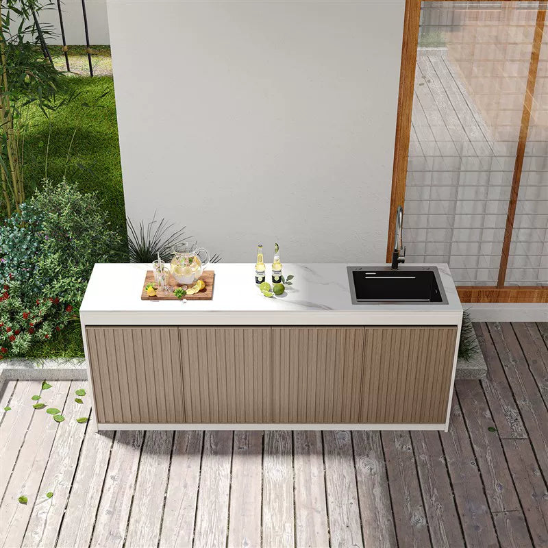 Assembly-free Outdoor Garden Sink Cabinet-All-Aluminum Workbench with Integrated Basin &amp; Storage OKC-110