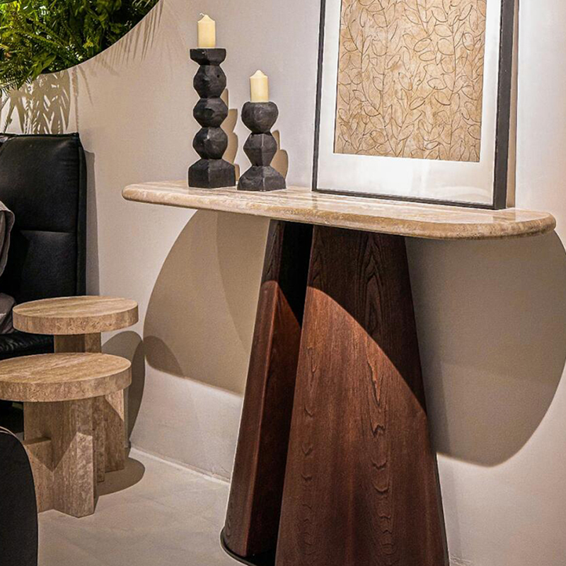 Natural Travertine Slim Console Table - Retro Entryway Long Desk CT-107