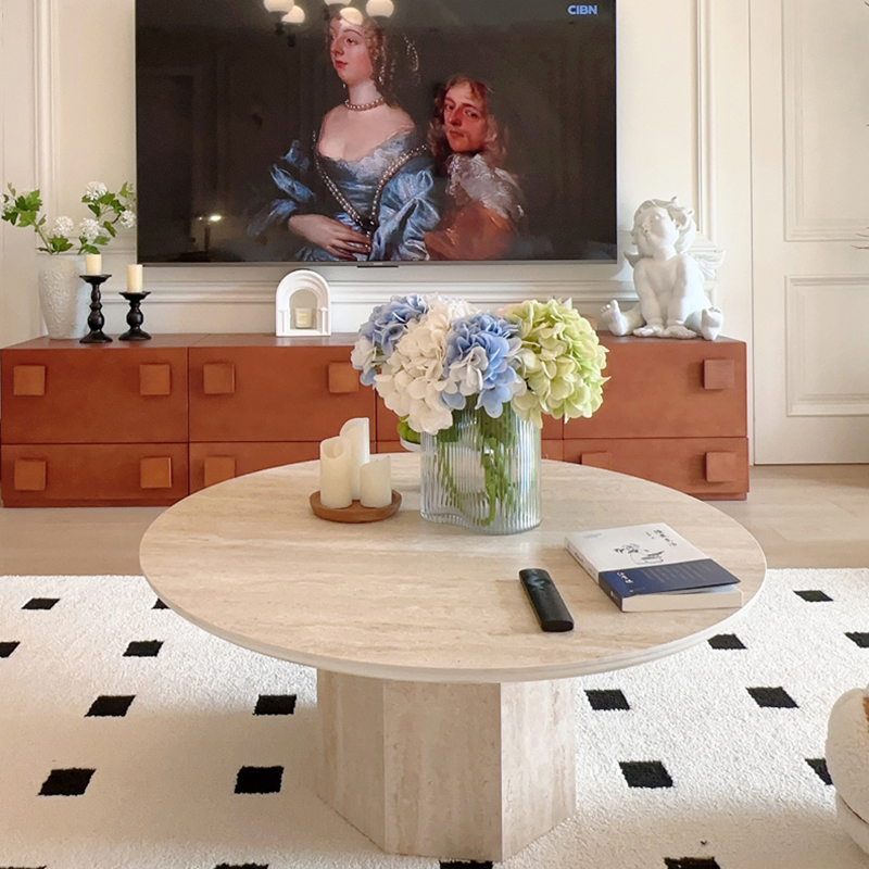 Multi-Scene Round Travertine Coffee Table CT-101