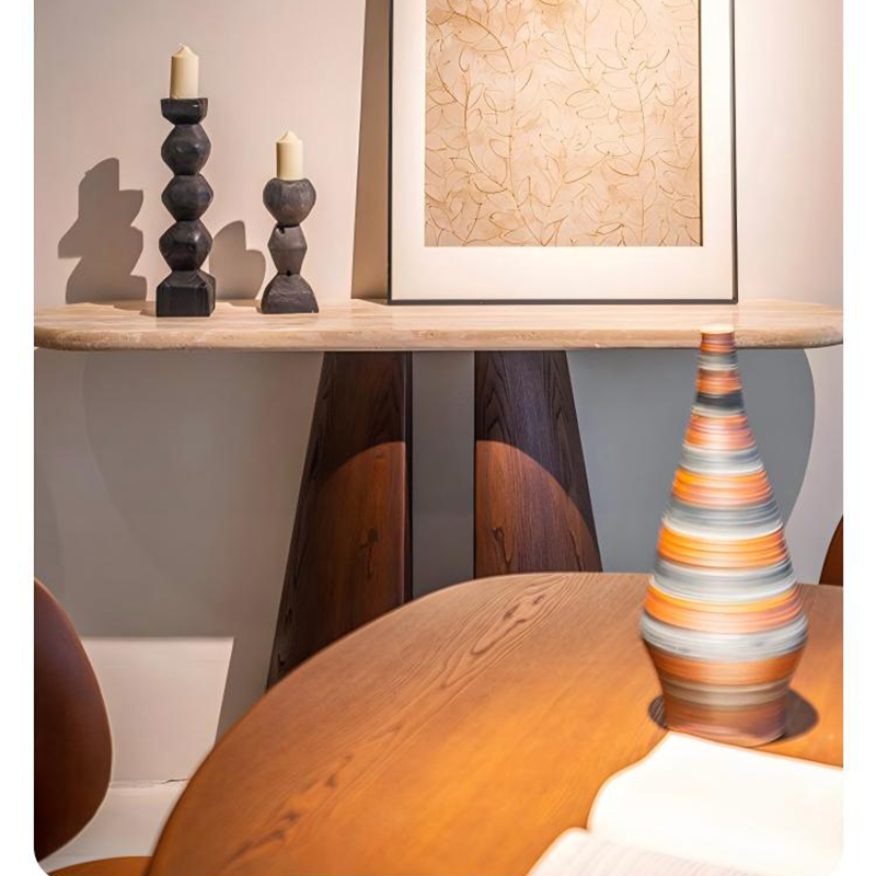 Natural Travertine Slim Console Table - Retro Entryway Long Desk CT-107