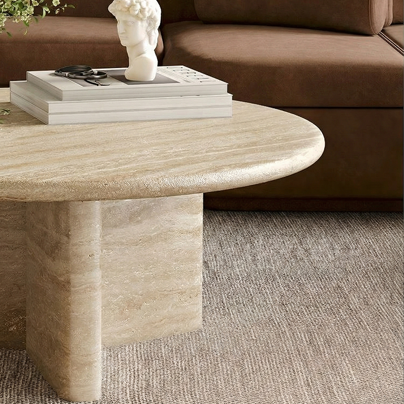 Cream Round Travertine Coffee &amp; Side Table CT-108