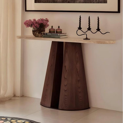 Natural Travertine Slim Console Table - Retro Entryway Long Desk CT-107