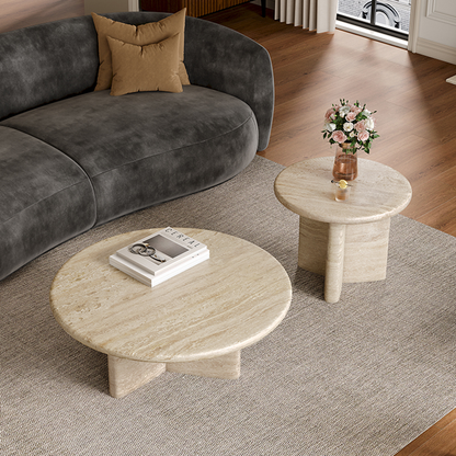 Cream Round Travertine Coffee &amp; Side Table CT-108