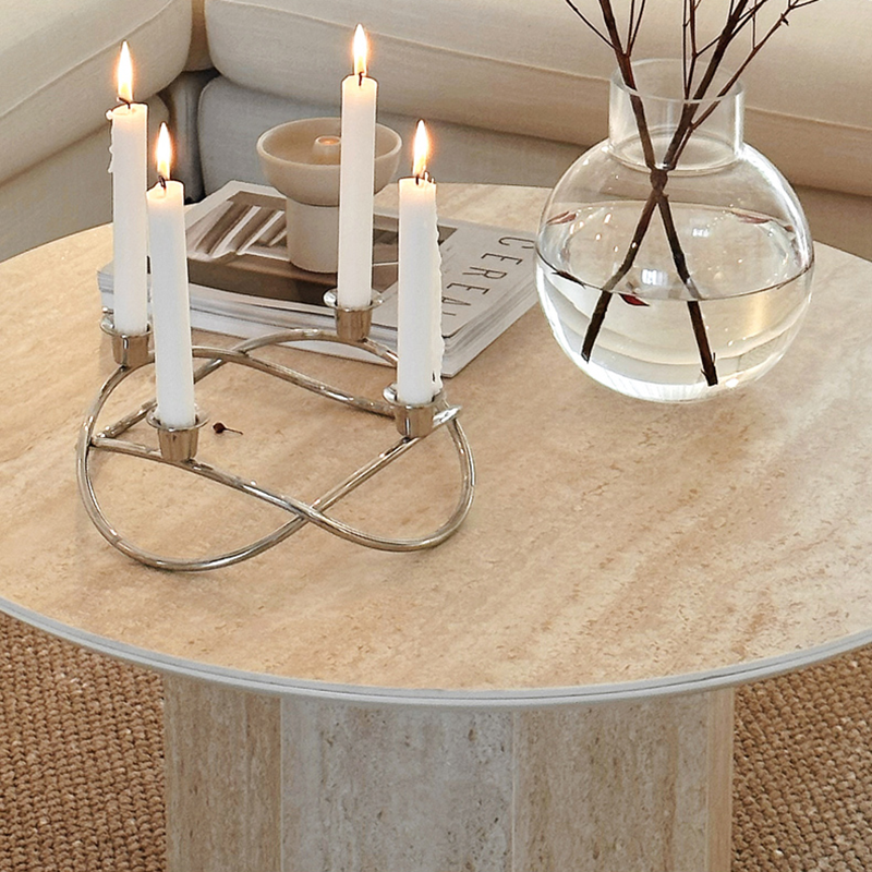 Multi-Scene Round Travertine Coffee Table CT-101