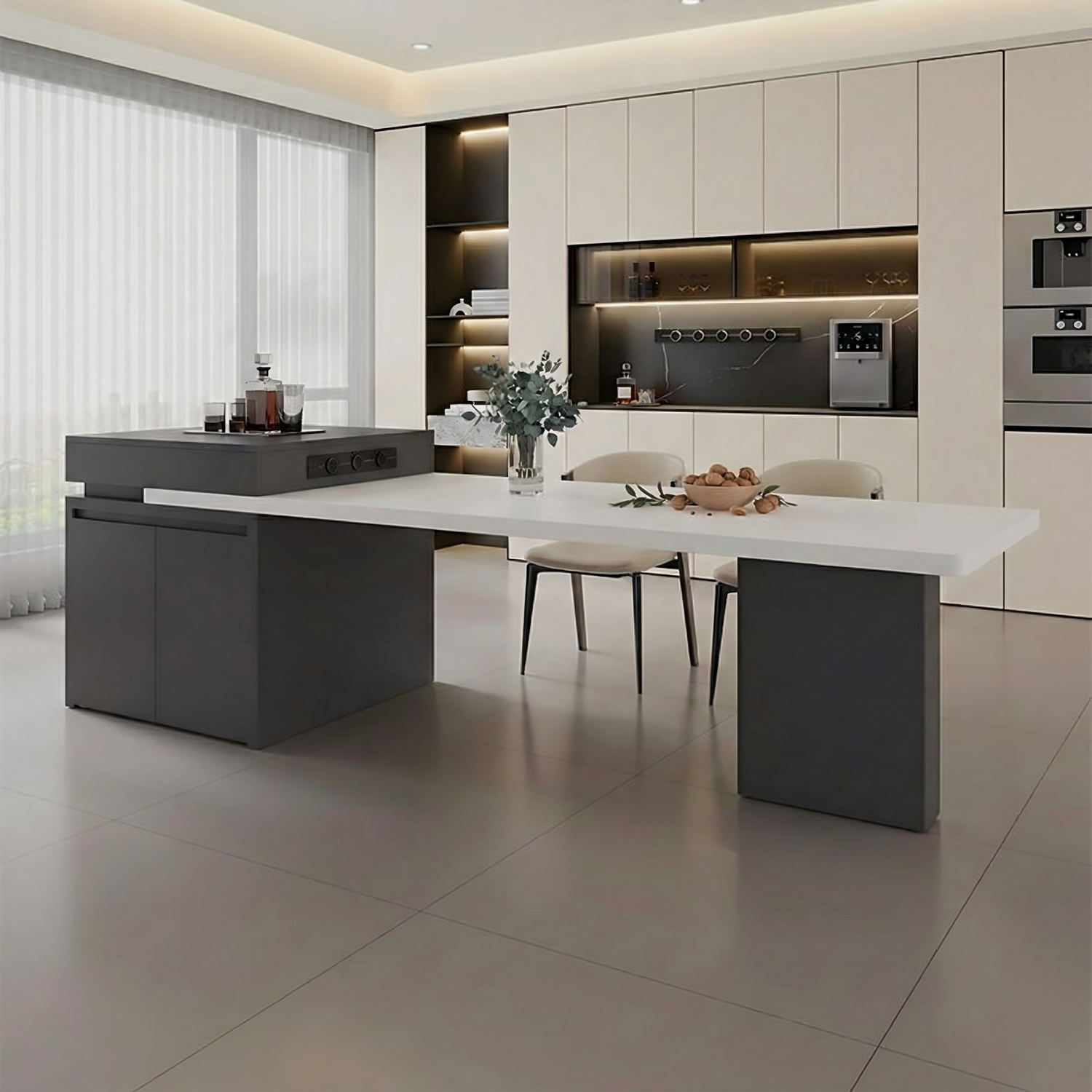 Extendable Marble Kitchen Island Dining Table IT-101