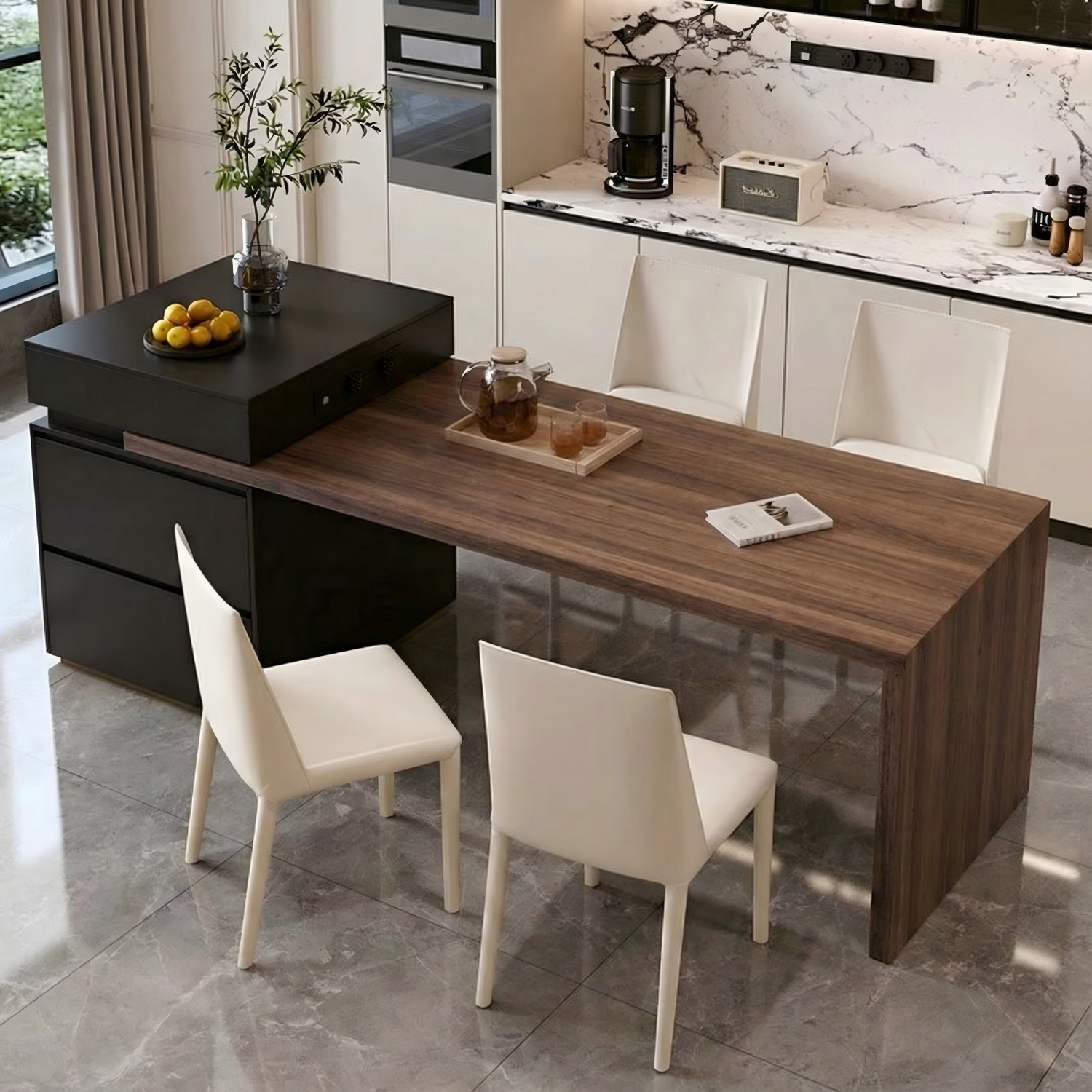 Extendable Island Table with Storage &amp; Power Outlet IT-102