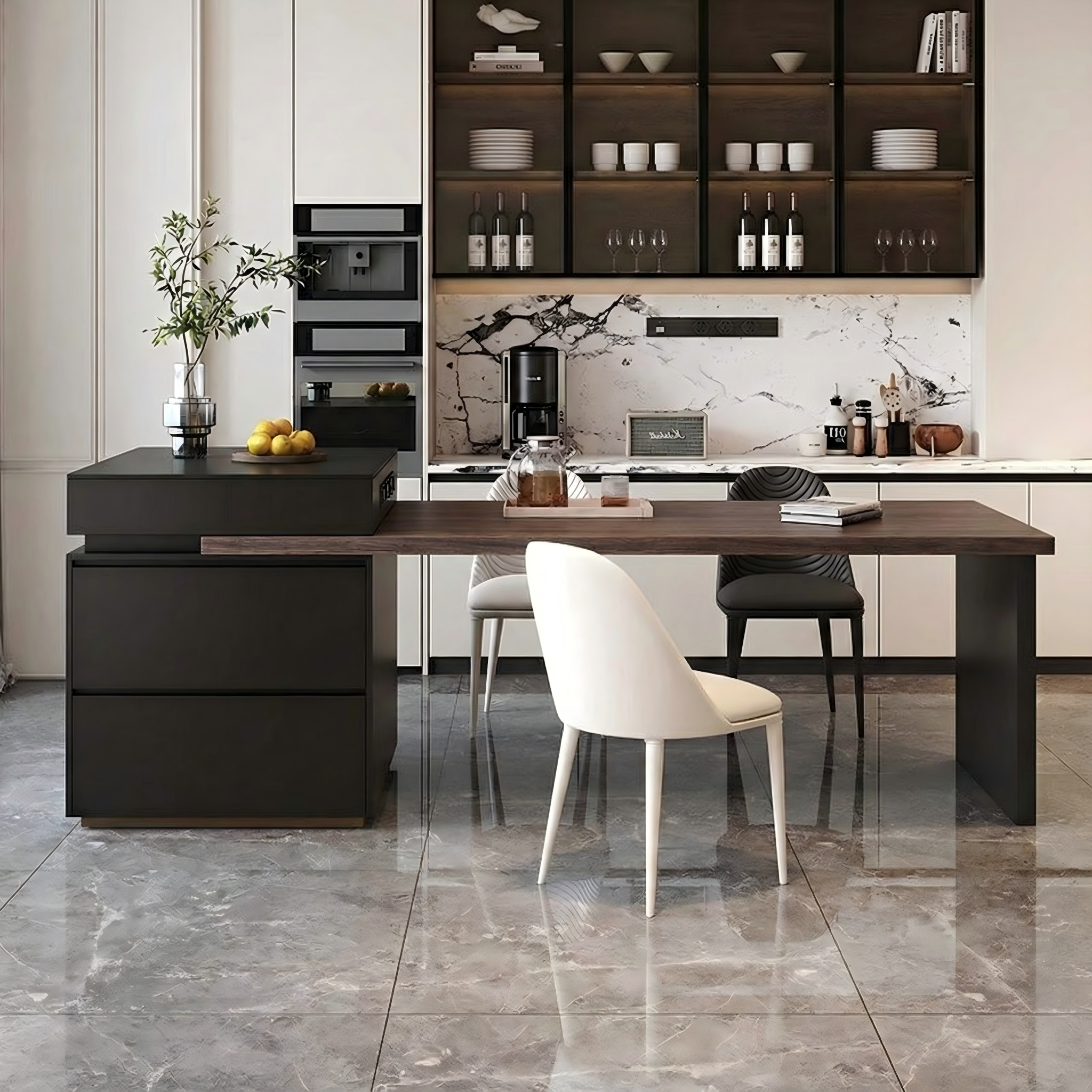 Extendable Island Table with Storage &amp; Power Outlet IT-102