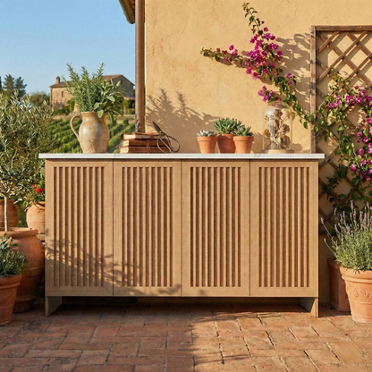 (Stock)Custom Outdoor Garden Workbench with Stone Top and Storage OKC-111