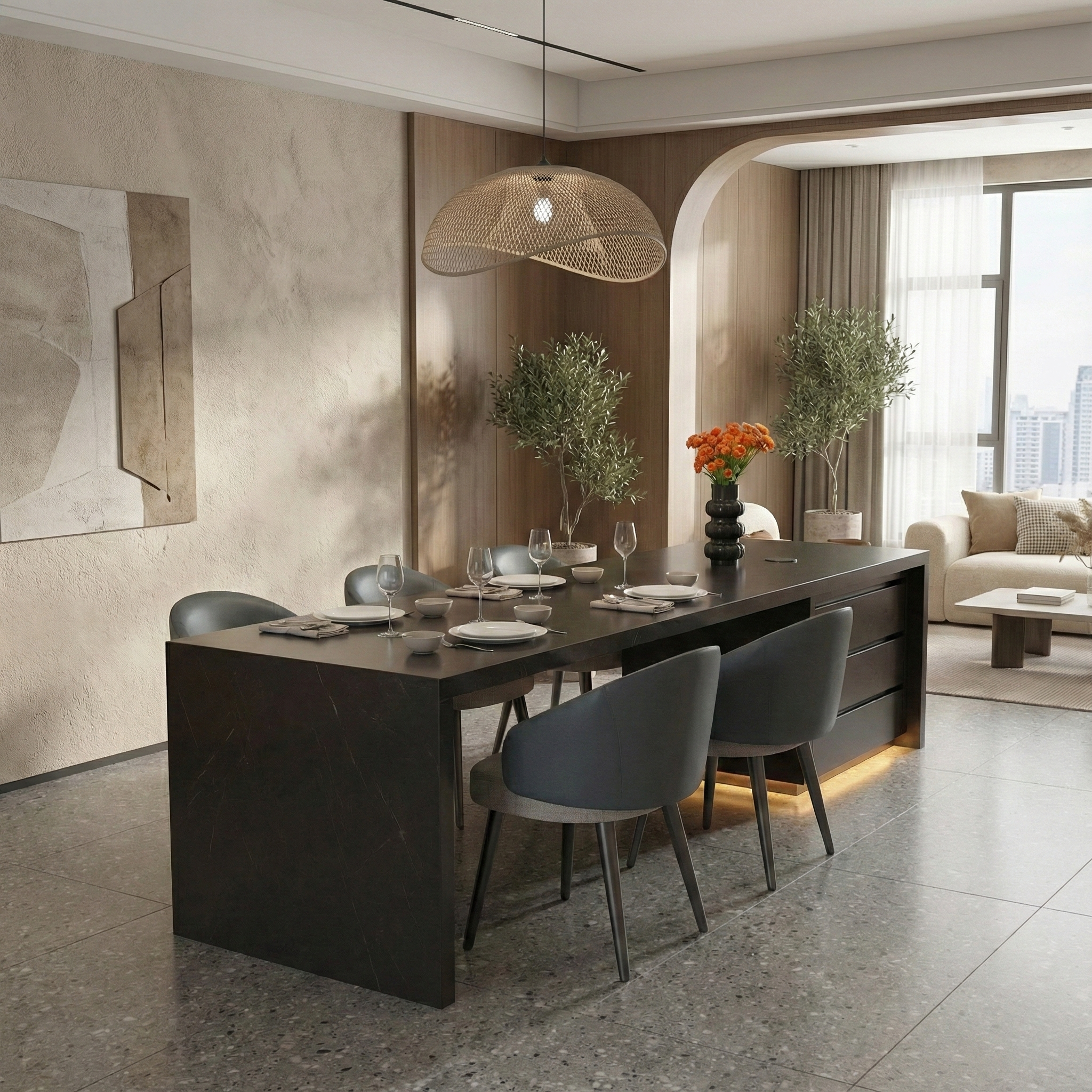 Customizable Light Luxury Modern Minimalist Sintered Stone Island Dining Table with Extended Counter IT-109