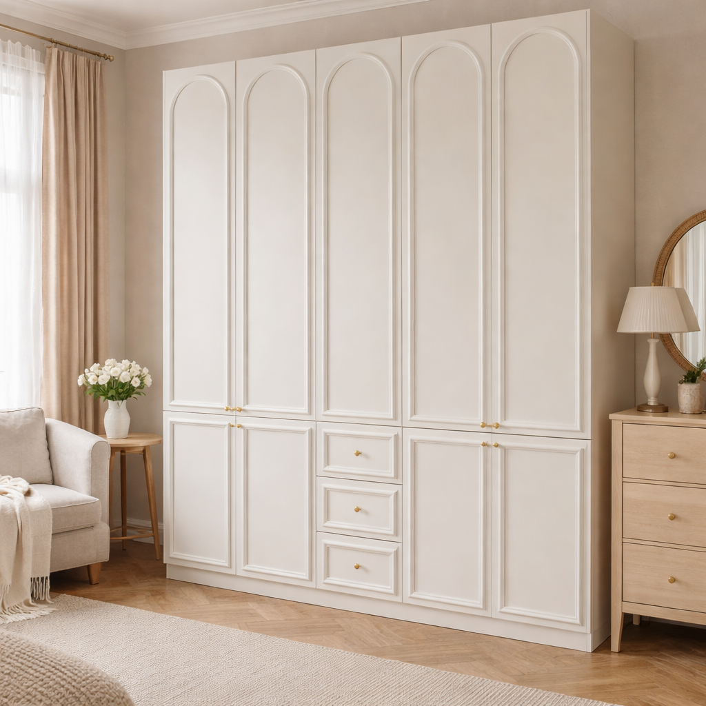 2m Grand Bedroom Wardrobe - French Cream Style 200cm Luxury Closet System WD-006