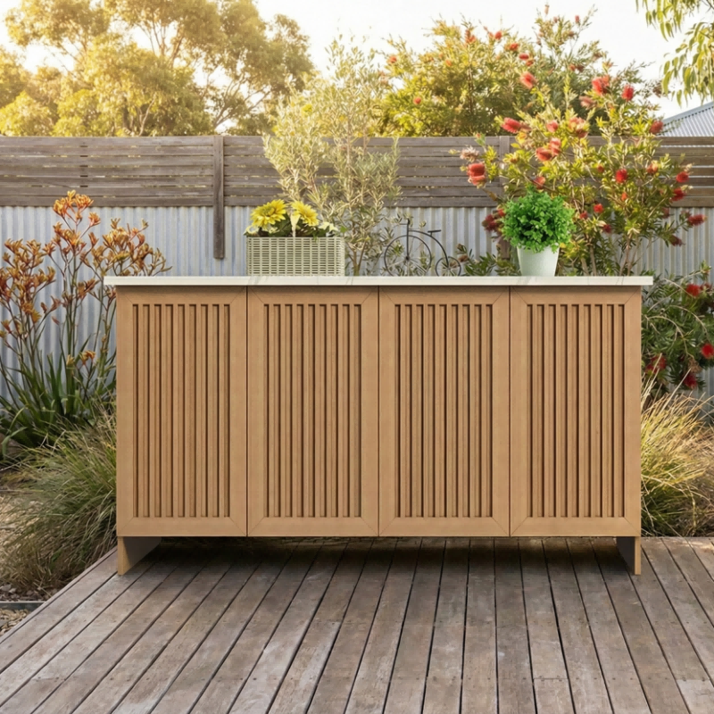 (Stock)Custom Outdoor Garden Workbench with Stone Top and Storage OKC-111