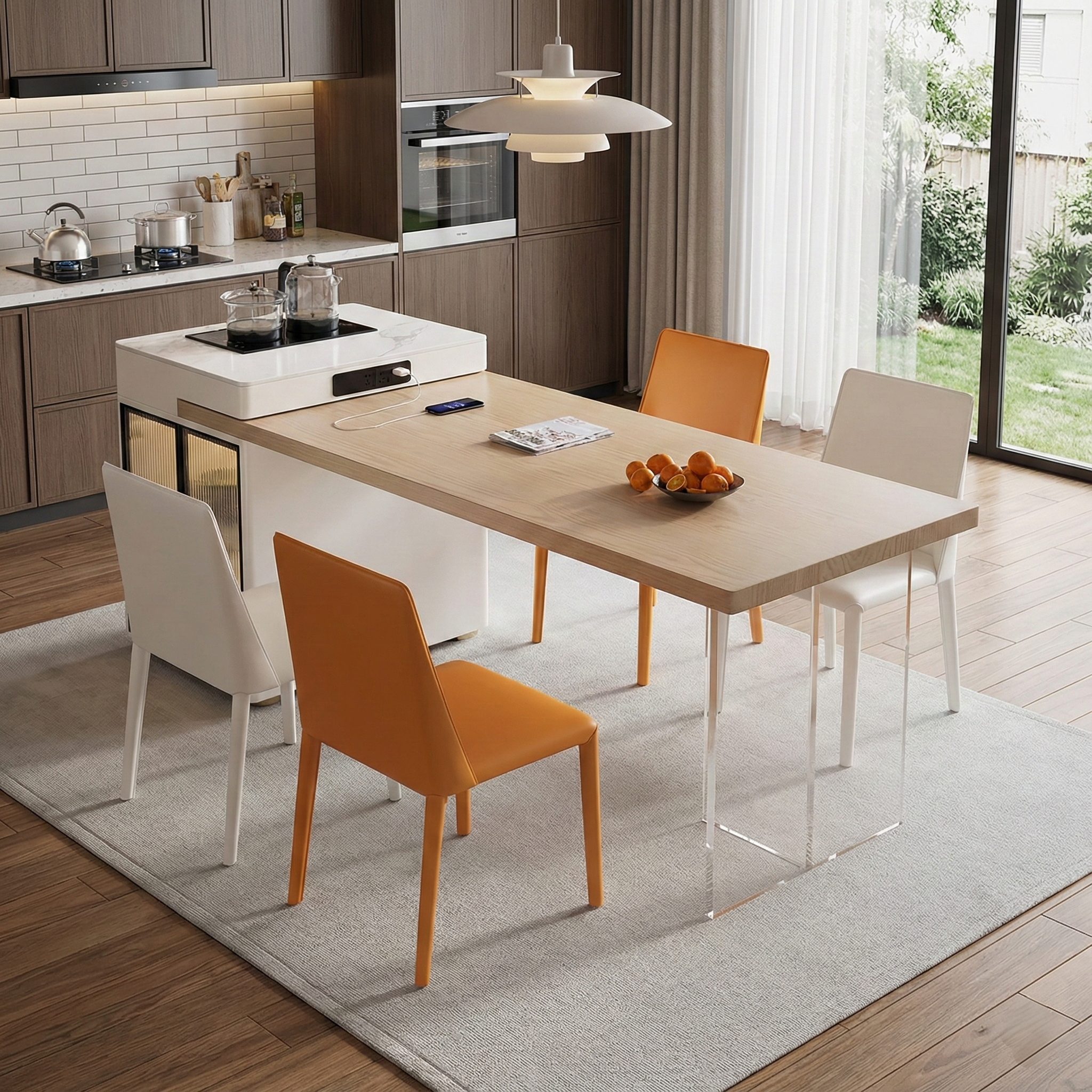 Multi-Functional Solid Wood Island Dining Table with Extendable Design IT-113