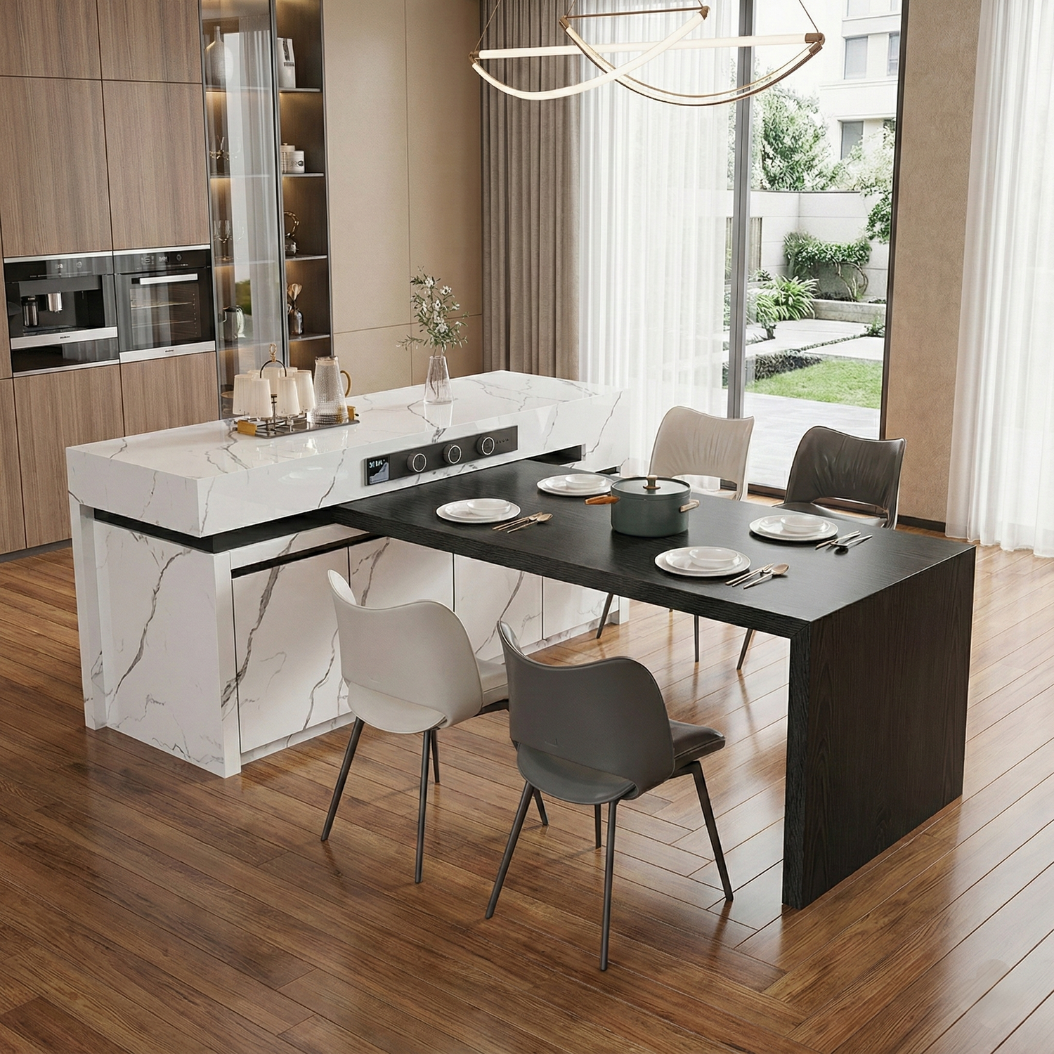 (Stock)Rotating, Extendable, Flush-Mounted Sintered Stone Top Island Table IT-117