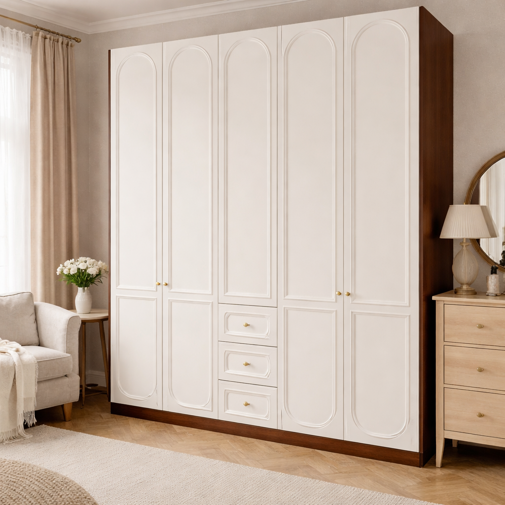 2m Grand Bedroom Wardrobe - French Cream Style 200cm Luxury Closet System WD-006