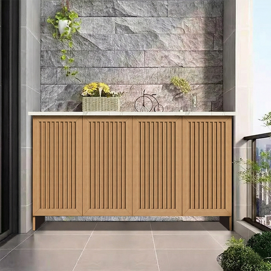 (Stock)Custom Outdoor Garden Workbench with Stone Top and Storage OKC-111