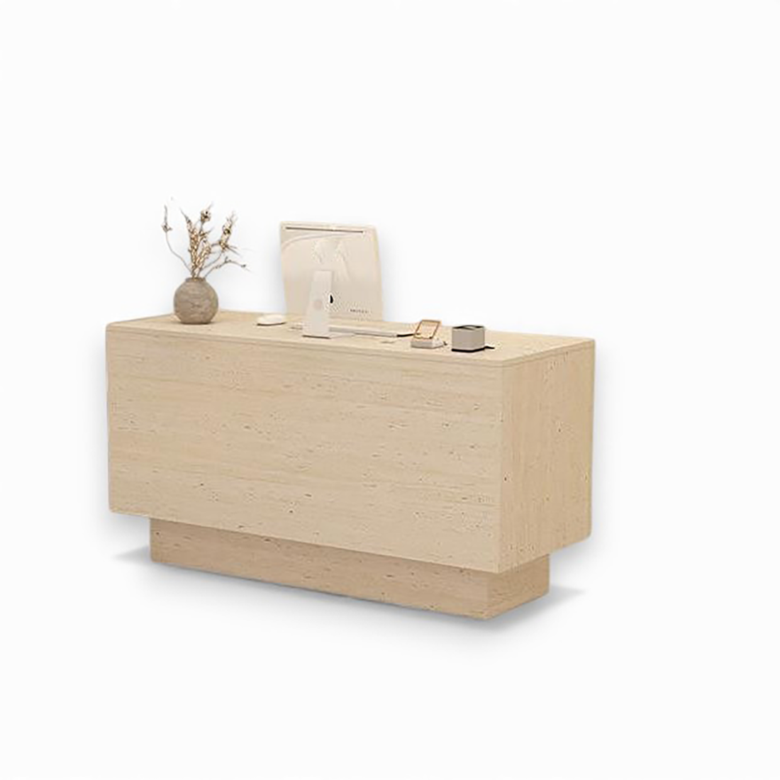 Minimalist Color-Block Travertine Finish Reception Desk with Storage RD-102