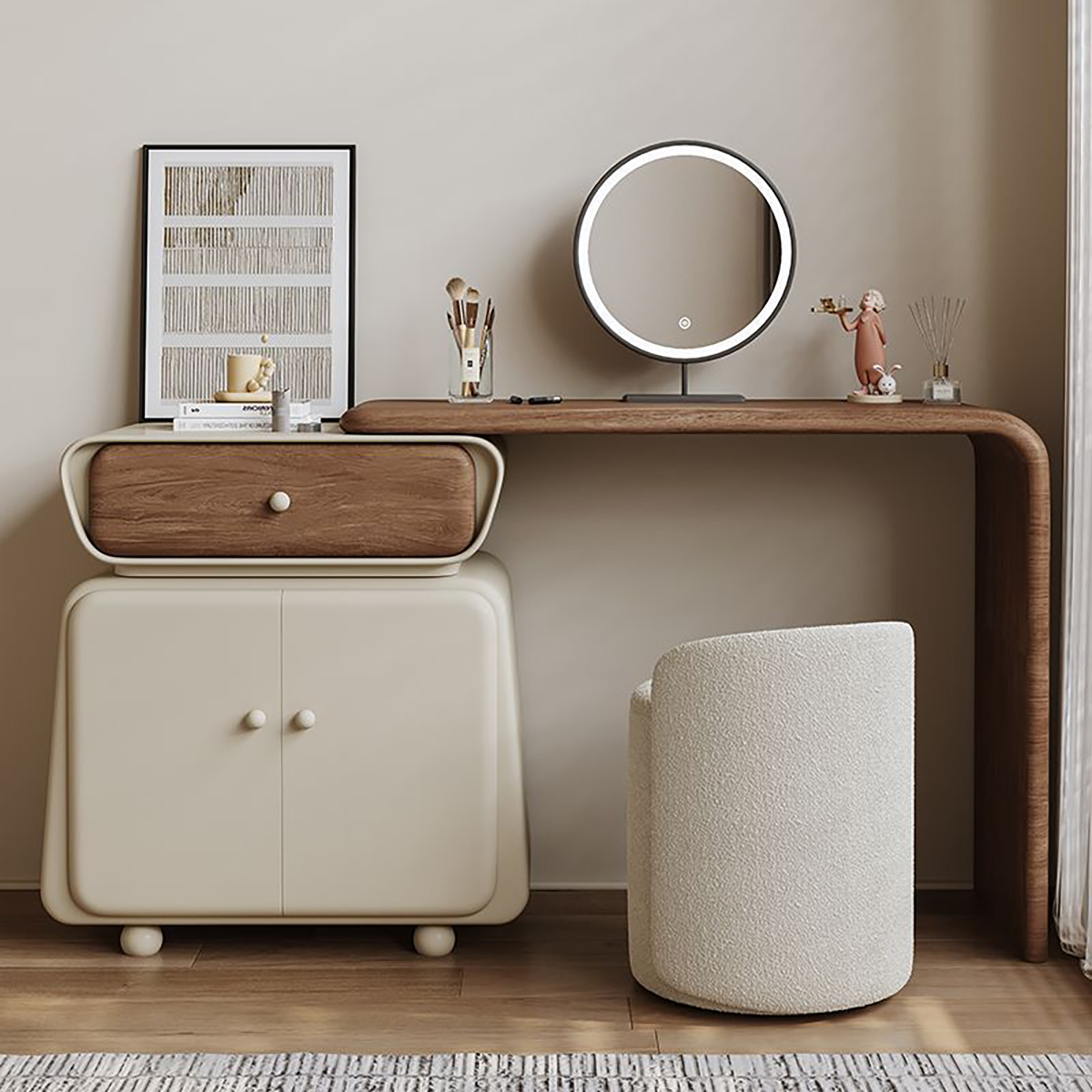 Mid-Century Vanity &amp; Dresser in French Cream Style DRT-106