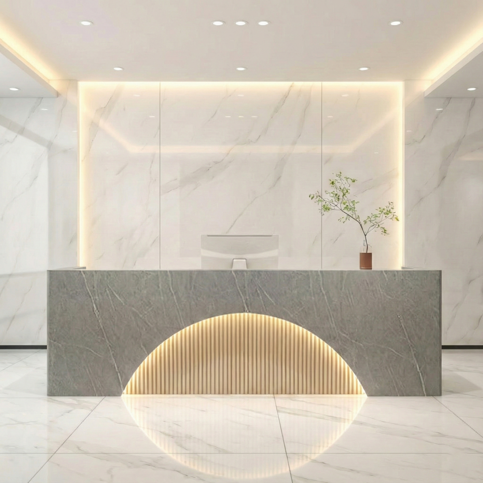 Contemporary Beige Reception Counter with Ambient Light Storage RD-121
