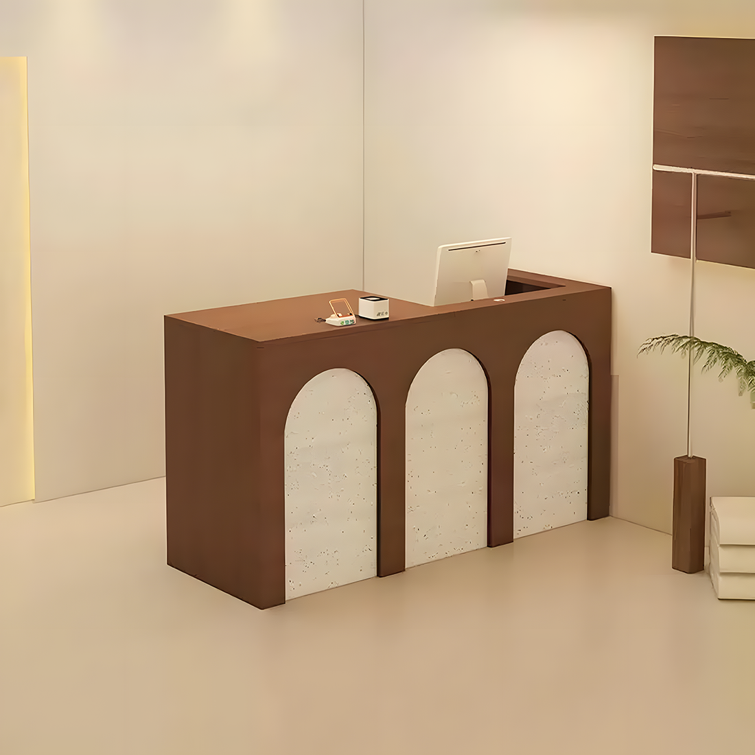French-Style Arched Travertine Finish Reception Desk RD-109