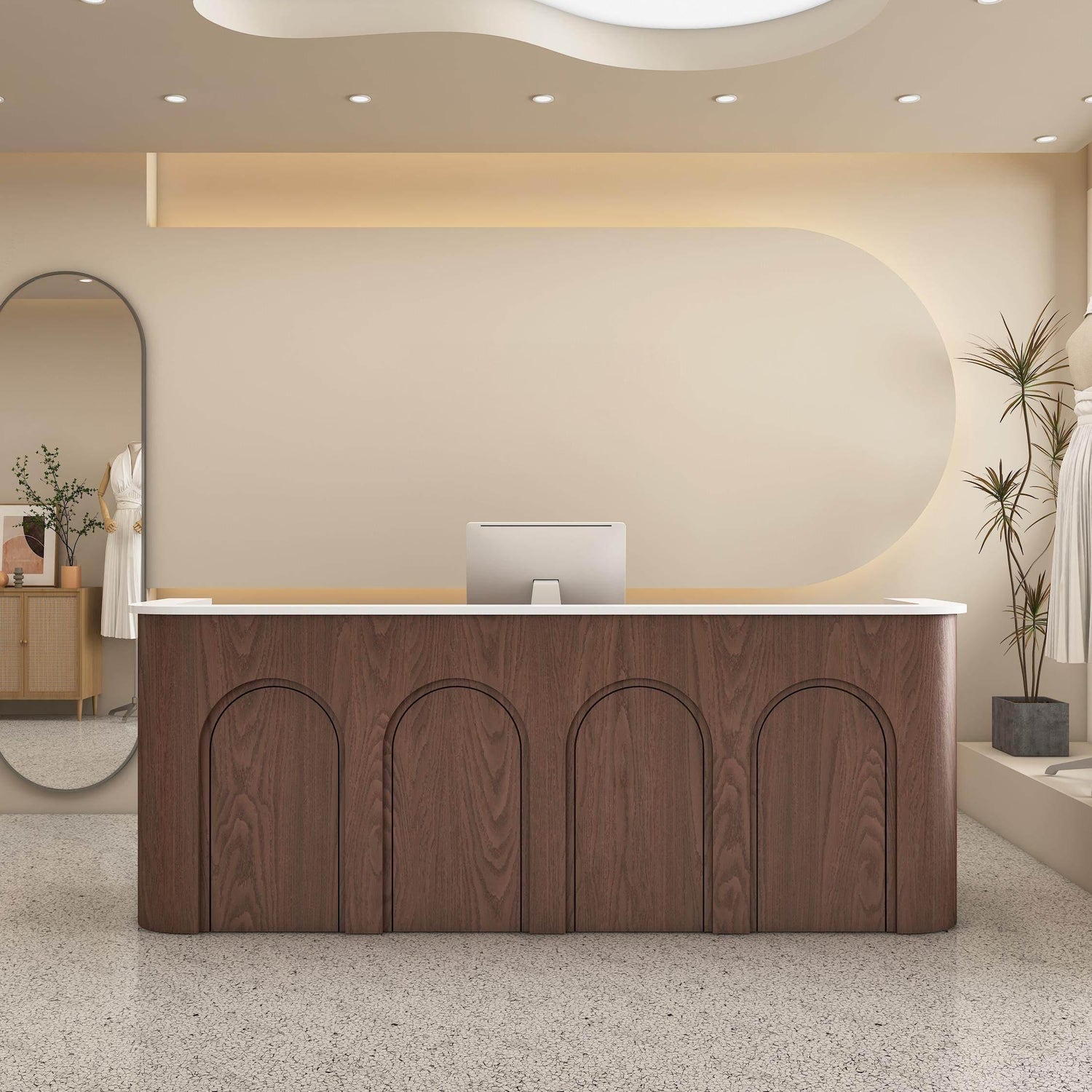 Curved Wood Reception Desk with Arched Panel Design RD-207