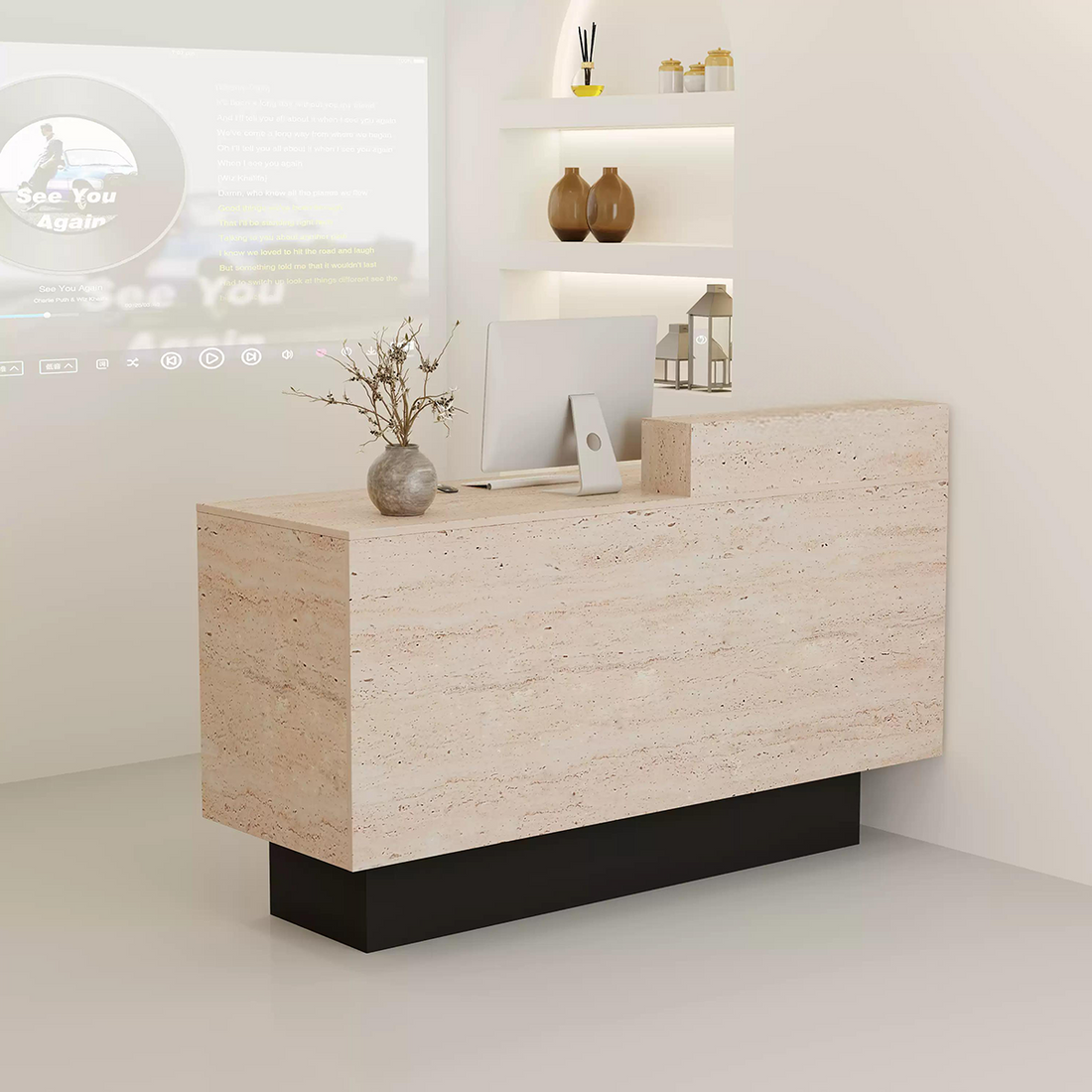 Travertine Finish Stylish Multi-Functional Cashier &amp; Reception Counter RD-105