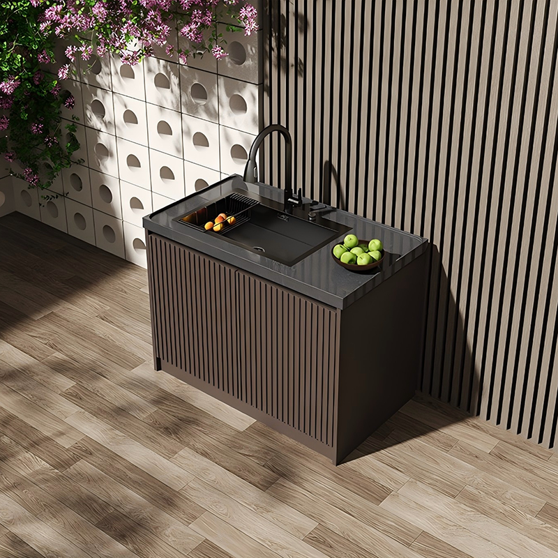 Sintered Marble Outdoor Kitchen Workbench with Sink and Storage Cabinet  OKC-105