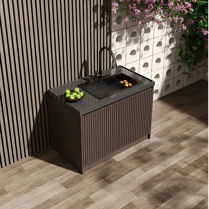 Sintered Marble Outdoor Kitchen Workbench with Sink and Storage Cabinet  OKC-105