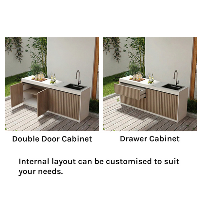 Assembly-free Outdoor Garden Sink Cabinet-All-Aluminum Workbench with Integrated Basin &amp; Storage OKC-110