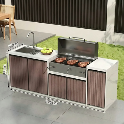 Villa Outdoor Kitchen Workstation Stone Countertop BBQ &amp; Sink with Aluminum Cabinets OKC-108