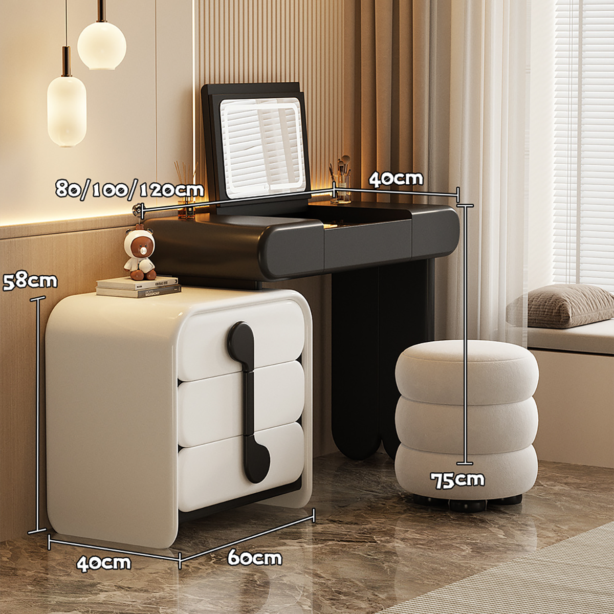 Italian Modern Dressing Table with Fliptop &amp; Drawers DRT-103