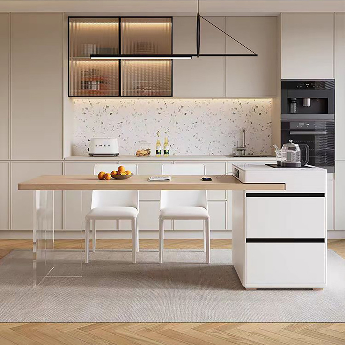 Multi-Functional Solid Wood Island Dining Table with Extendable Design IT-113