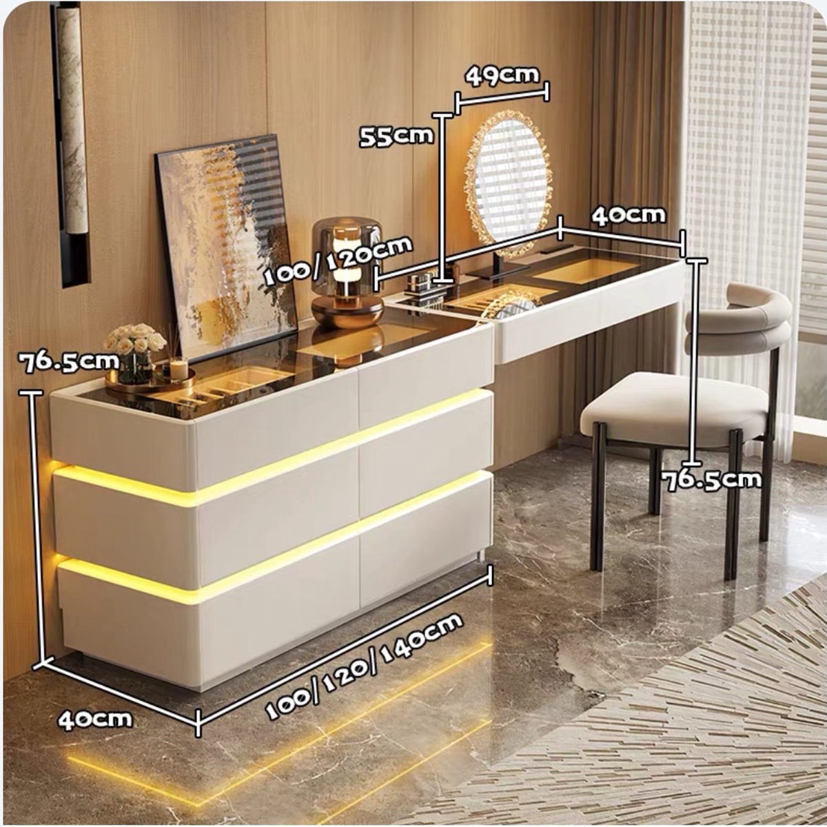 Italian Minimalist Dressing Table &amp; Dresser Set DRT-105