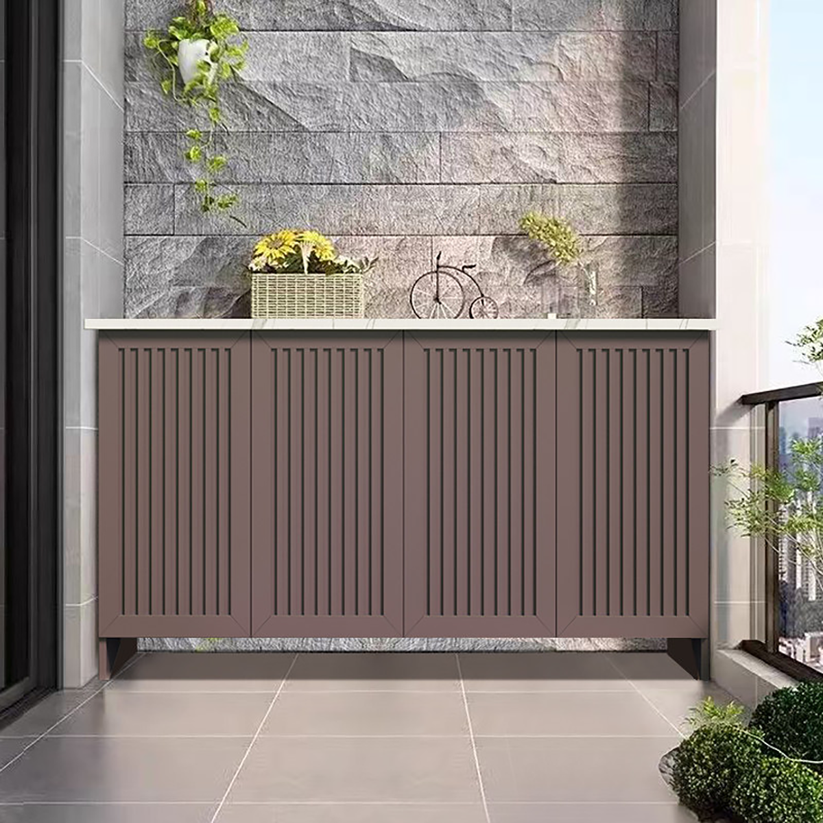 (Stock)Custom Outdoor Garden Workbench with Stone Top and Storage OKC-111