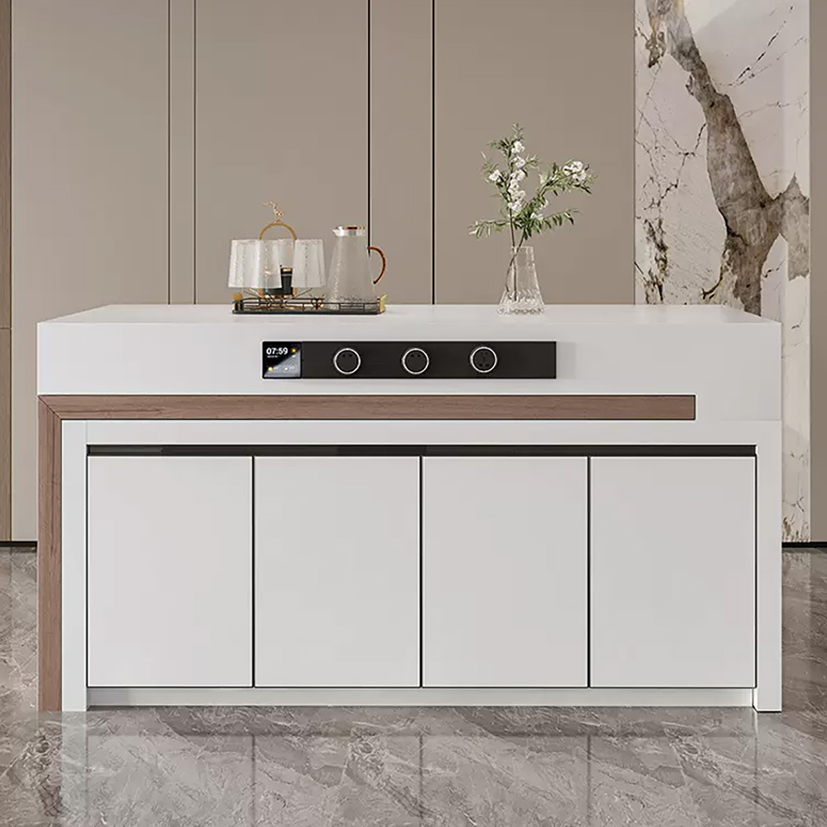 (Stock)Rotating, Extendable, Flush-Mounted Sintered Stone Top Island Table IT-117