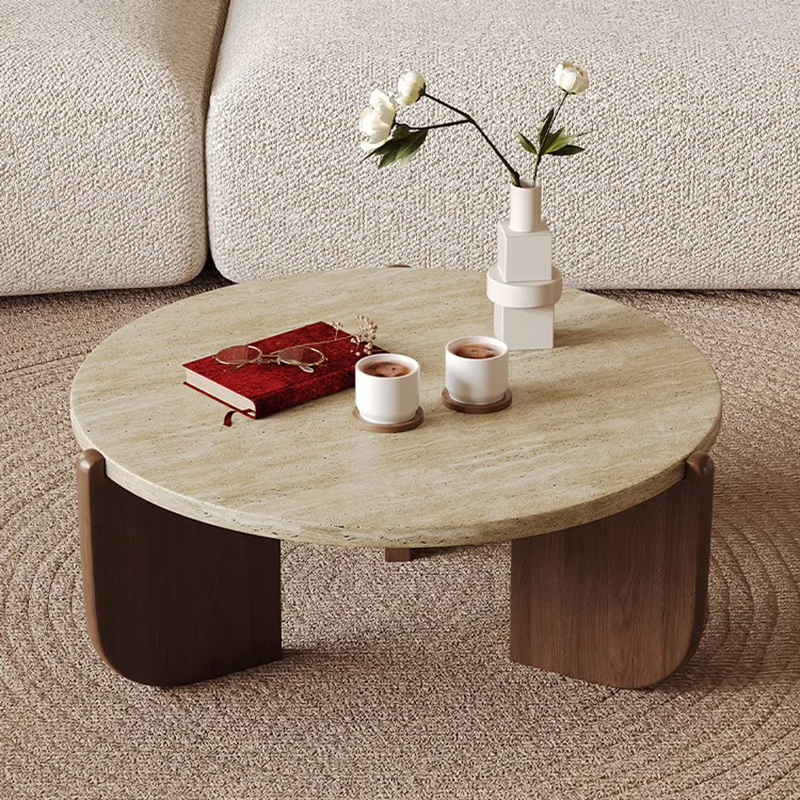 Round Travertine Marble Coffee Table for Small Living Spaces CT-102