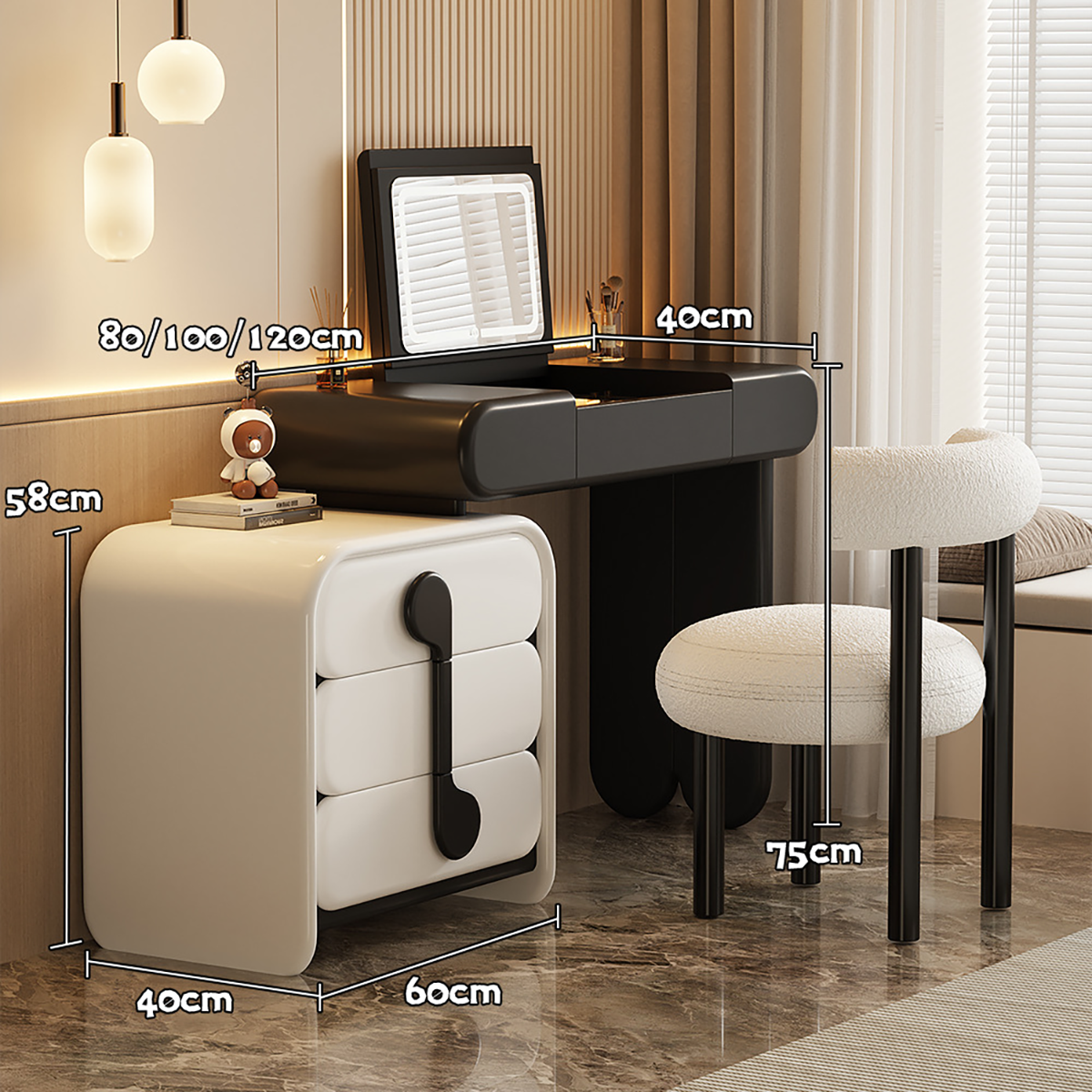 Italian Modern Dressing Table with Fliptop &amp; Drawers DRT-103