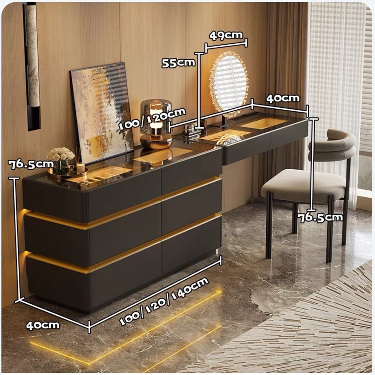 Italian Minimalist Dressing Table &amp; Dresser Set DRT-105