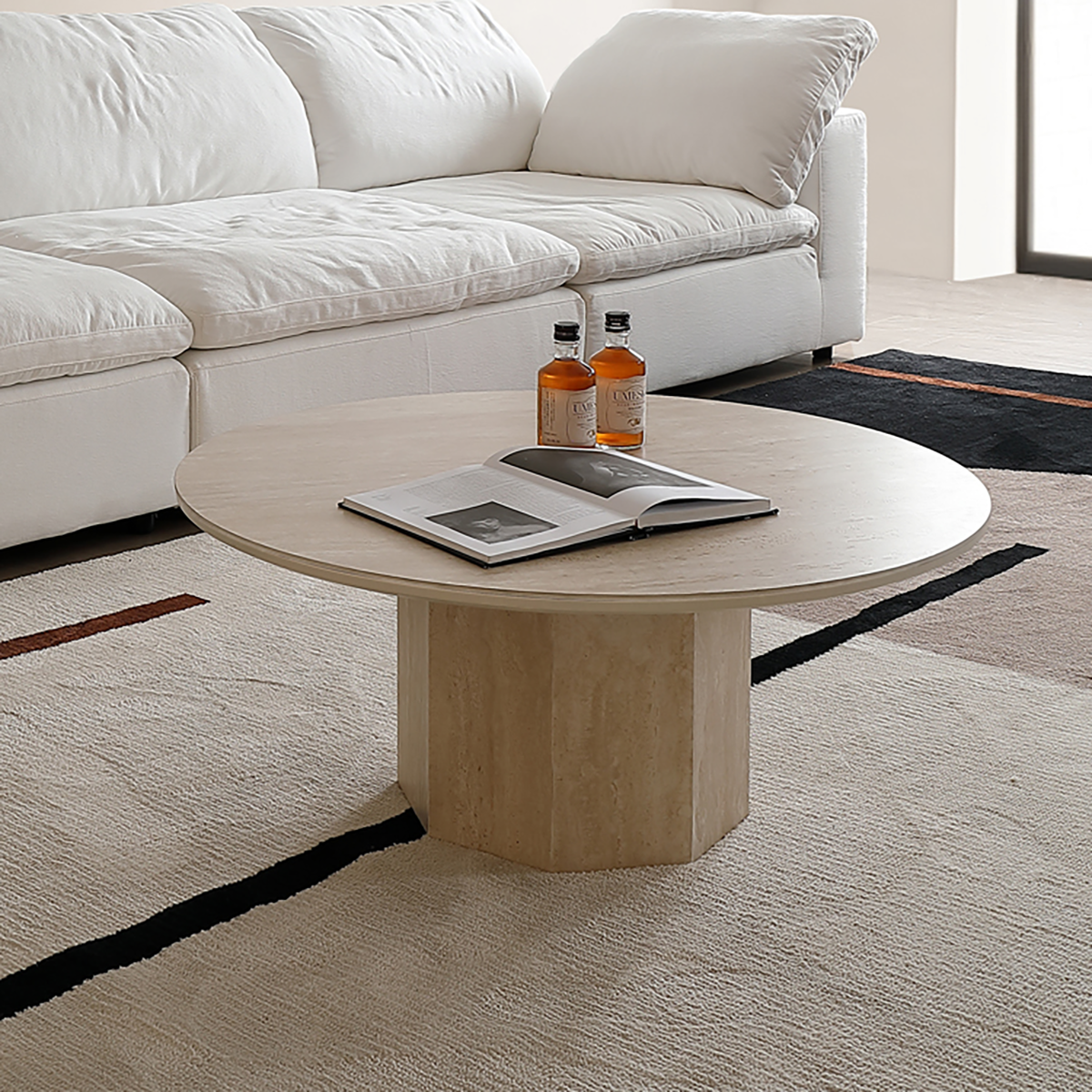 Multi-Scene Round Travertine Coffee Table CT-101