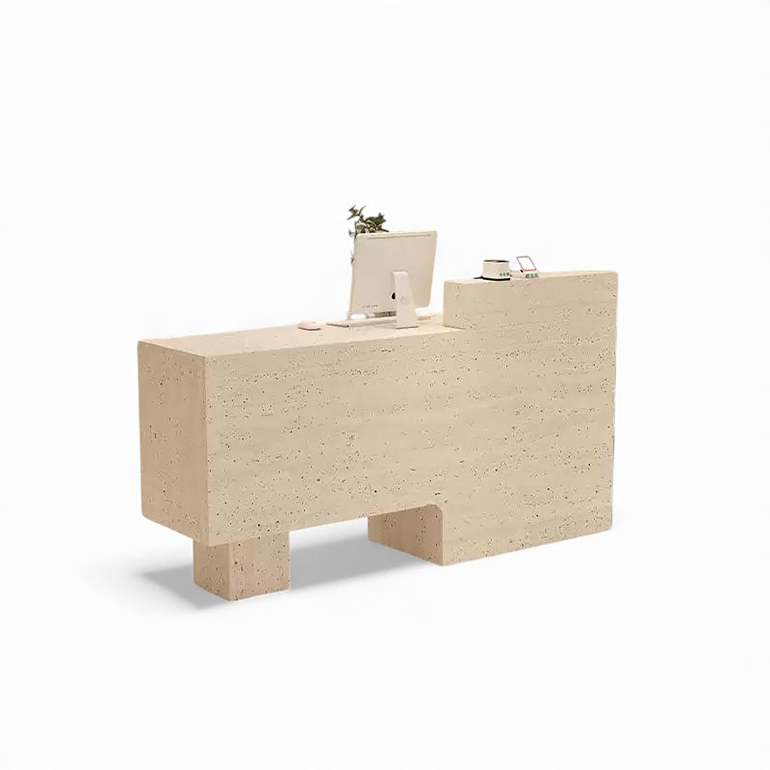 Minimalist Travertine Finish Reception Desk with Hollow-Out Negative Space RD-108
