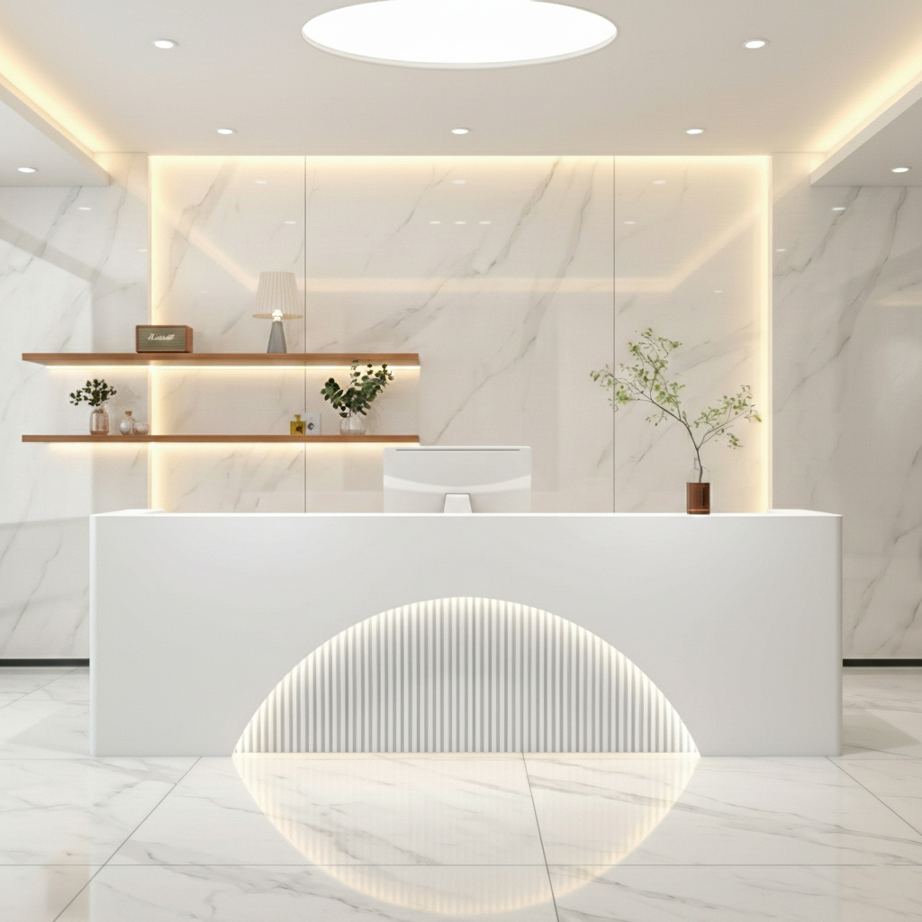 Contemporary Beige Reception Counter with Ambient Light Storage RD-121