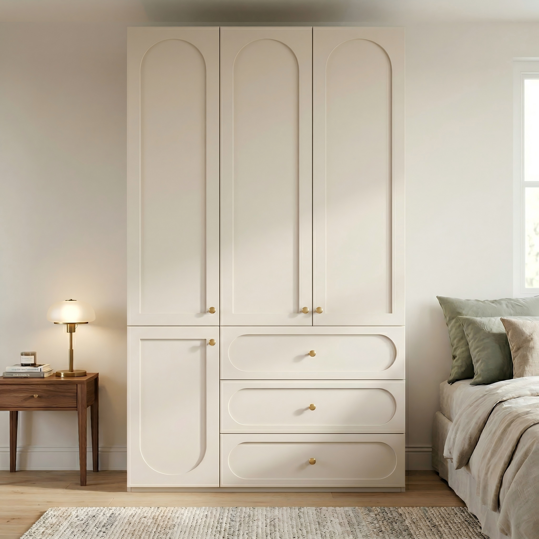 1.2m Bedroom Wardrobe - French Cream Style Large Freestanding Closet WD-002